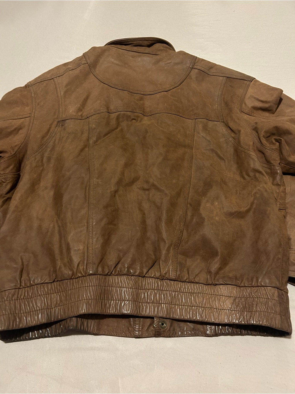 Men's Brown Leather Bomber Jacket - Classic Casual Bomber - Picture 10 of 11